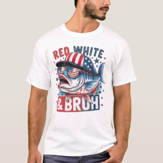 Camiseta Bass Fish Red White e Bruh 4 de julho