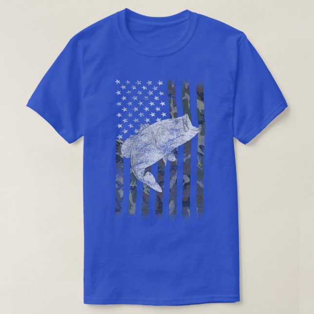 Camiseta Bass Fisheries American Camo USA Flag for Fish man (Frente do Design)