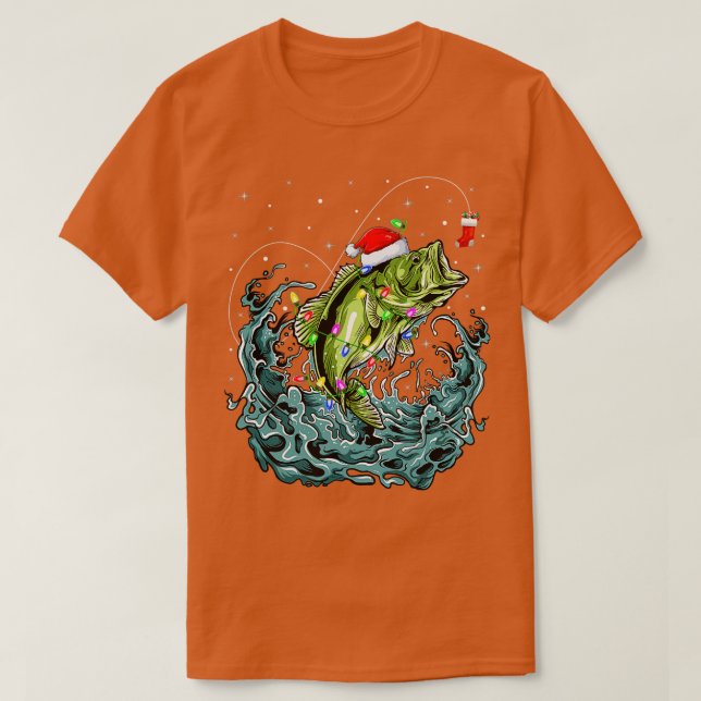 Camiseta Bass Fisheries Xmas Lighting Pescador Fish Christy (Frente do Design)