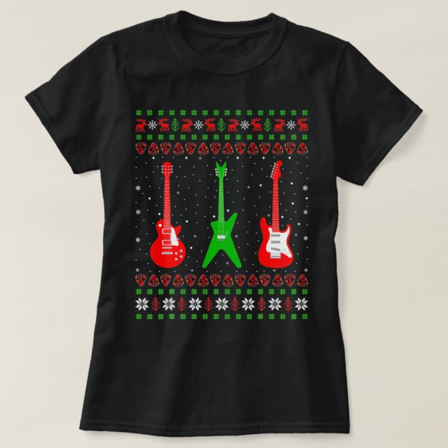 Camiseta Bass Guitar Music Player Xmas Gift Ugly Guitar Chr (Frente do Design)
