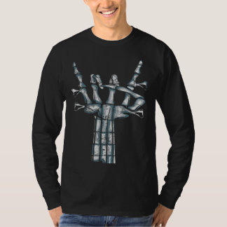 Camiseta Bass guitar skeleton rock hand four-sided electric