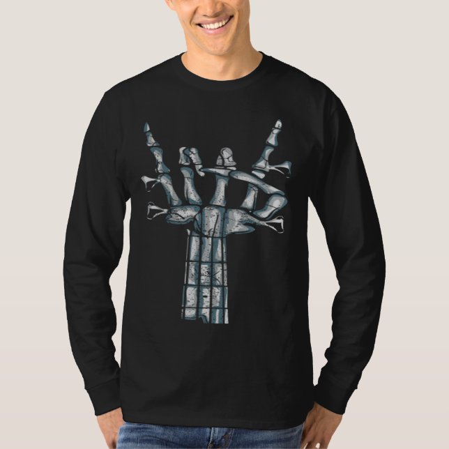 Camiseta Bass guitar skeleton rock hand four-sided electric (Frente)