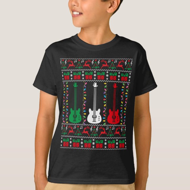 Camiseta Bass Guitar Ugly Christmas Sweater Guitarra Player (Frente)