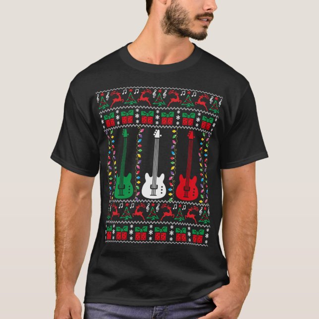 Camiseta Bass Guitar Ugly Christmas Sweater Guitarra Player (Frente)