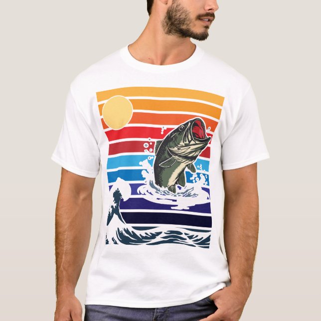 Camiseta Bass Mouth Retro Sunset Jumping Fish (Frente)