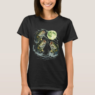 Camiseta Bass peixe uivando para a lua angler vintage