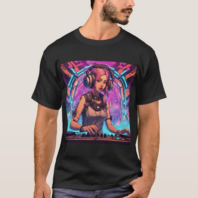 Camiseta Bass Techno Trance Raves - Cyberpunk DJ Design (Frente)