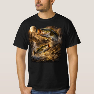 Camiseta Bass Uivando para a Lua Angler Fishe Vintage