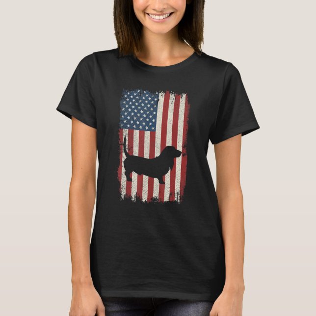 Camiseta Basset Hound American Flag Usa Dog Puppy Us (Frente)