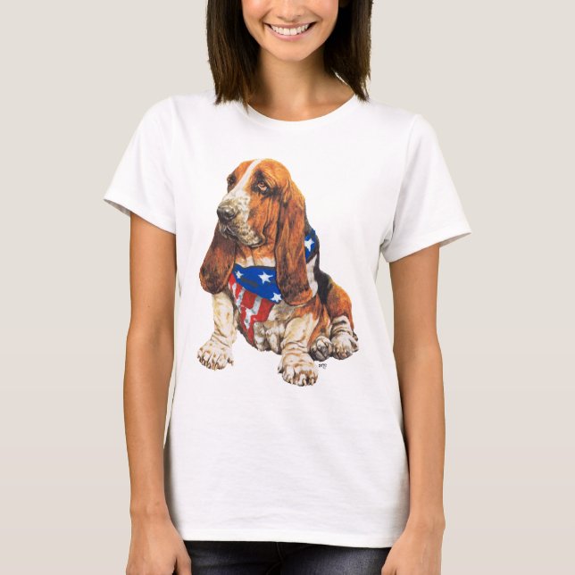Camiseta Basset Hound American Patriótico (Frente)