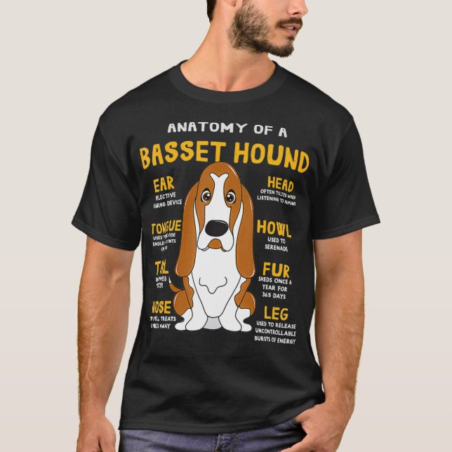 Camiseta Basset Hound Anatomy Engraçado Cachorro Mãe Pai Bo (Frente)