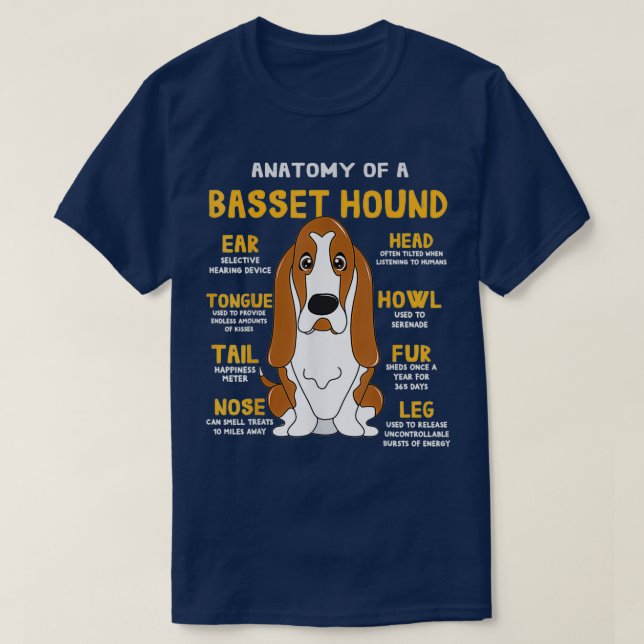 Camiseta Basset Hound Anatomy Engraçado Cachorro Mãe Pai Bo (Frente do Design)