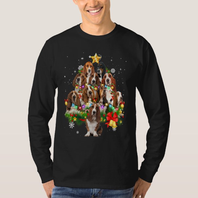 Camiseta Basset Hound Christmas Dog Tree Lights Pajamas Fam (Frente)