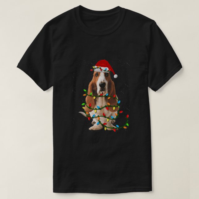 Camiseta Basset Hound Christmas Engraçado Basset Hound Dog  (Frente do Design)