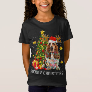 Camiseta Basset Hound Christmas Lights Tree Papais noeis Xm