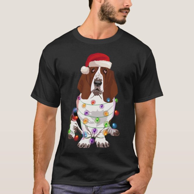 Camiseta Basset Hound Christmas Lights Xmas Dog Lover (Frente)