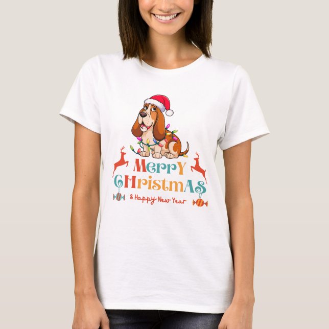 Camiseta Basset Hound Christmas Lights Xmas Dogs (Frente)