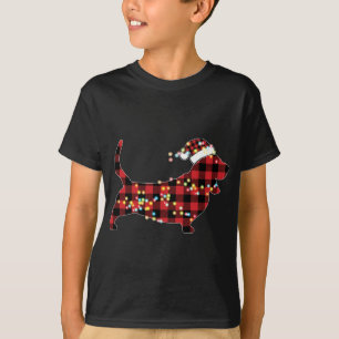 Camiseta Basset Hound Christmas Red Xadrez Buffalo Pajamas