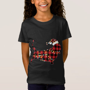 Camiseta Basset Hound Christmas Red Xadrez Buffalo Pajamas