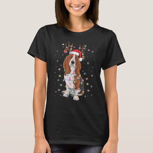 Camiseta Basset Hound Christmas Tree Lights Pajama Dog Xm (Frente)