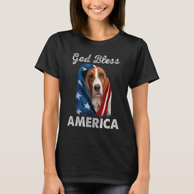 Camiseta Basset Hound Dog American USA Flag 4th of July Dog (Frente)