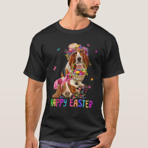 Camiseta Basset Hound Dog Bunny Páscoa Costume Coelho Feliz