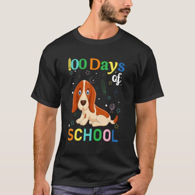 Camiseta Basset Hound Dog Lovers Teacher Student 100th Day  (Frente)