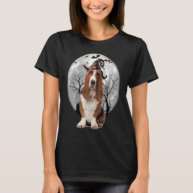 Camiseta Basset Hound Dog Spooky Moon Halloween Costume (Frente)
