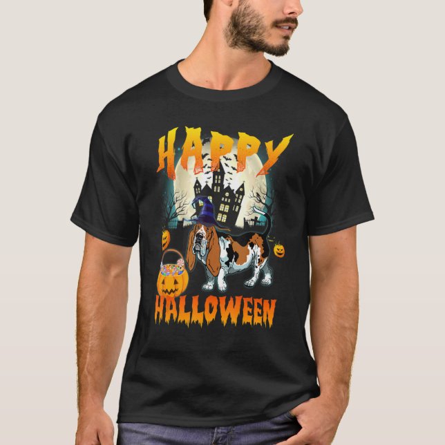 Camiseta Basset Hound Happy Halloween Costume para Cachorro (Frente)