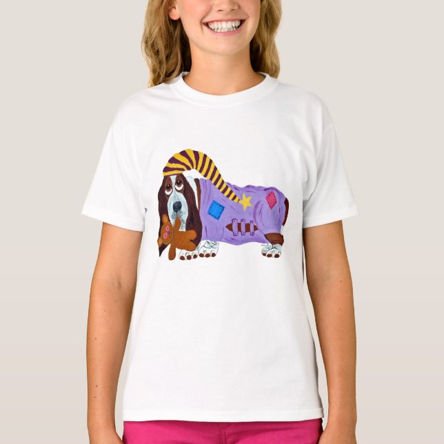 Camiseta Basset Hound in PJs with teddy bear (Frente)