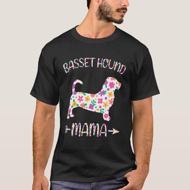 Camiseta Basset Hound Mama Floral Dog Mãe Dia de as mães (Frente)