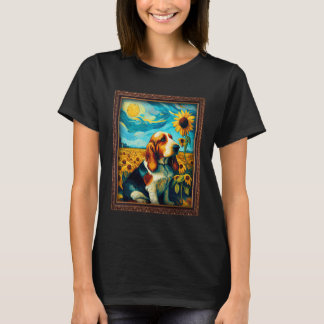 Camiseta Basset Hound Painting Sunflower Mãe Mulheres F