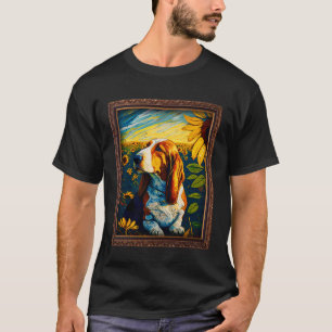 Camiseta Basset Hound Painting Sunflower Mãe Mulheres F