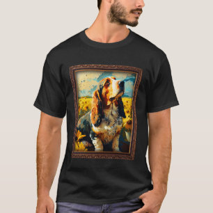 Camiseta Basset Hound Painting Sunflower Mãe Mulheres F