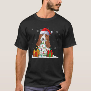 Camiseta Basset Hound Papais noeis Árvore de Natal Luzes X