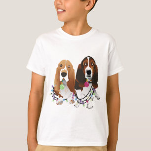 Camiseta Basset Hound Peace Love Joy Design de Natal