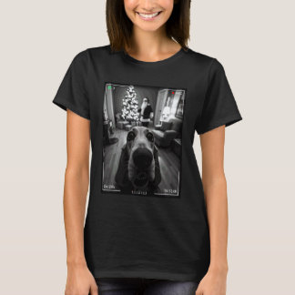 Camiseta Basset Hound Pega Papai Noel Na Câmera Natal