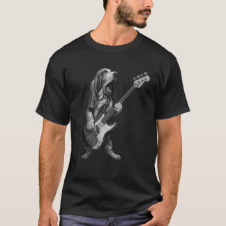 Camiseta Basset Hound Playing Bass Guitar Rock Music Dog Lo