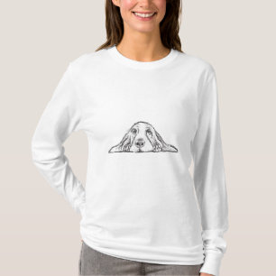 Camiseta basset hound preto branco simples olhos de cachorr