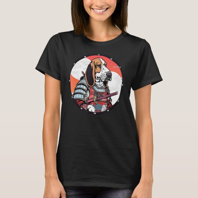 Camiseta Basset Hound Samurai Funny Dog Warrior (Frente)