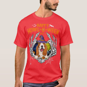 Camiseta Basset Hound Skeleton Heart Happy Howleen Costum