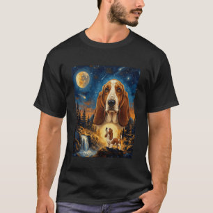 Camiseta Basset Hound Uivando para a Lua Cachorro Vintage