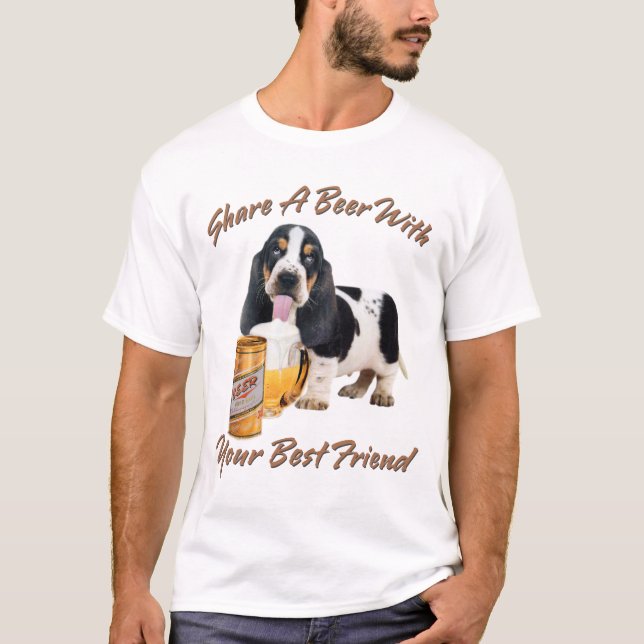 Camiseta Basset que bebe uma cerveja (Frente)
