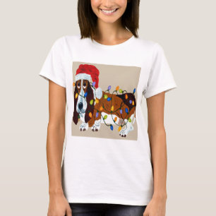 Camiseta Basset Tangled em luzes de Natal