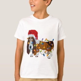 Camiseta Basset Tangled em luzes de Natal