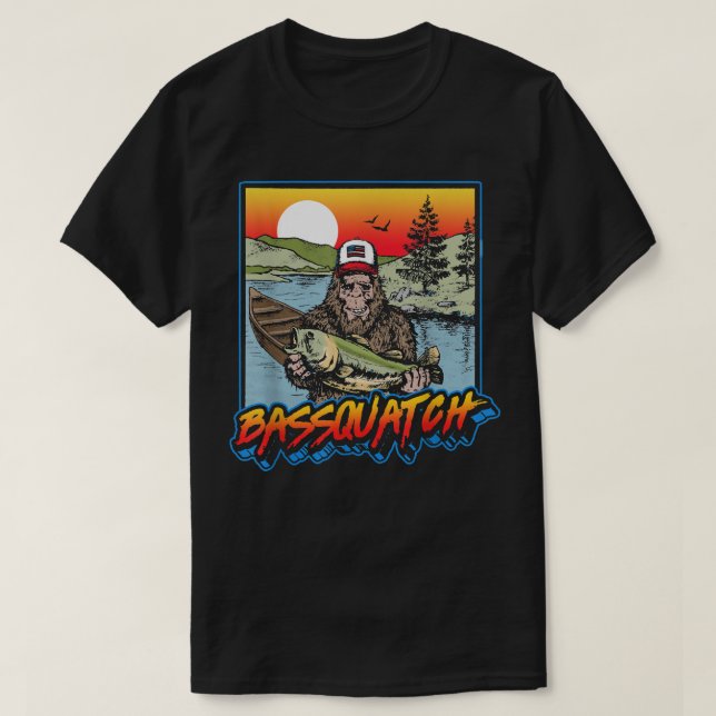 Camiseta Bassquatch Funny Bass Pesca Sasquatch Retro 80s  (Frente do Design)