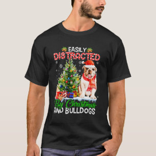 Camiseta Bastante Distraído Por E Bulldog Cães Xmas Para O