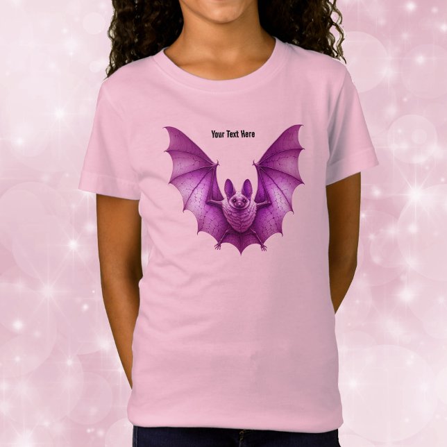 Camiseta Bat Brilhante de Halloween Voador Rosa Brilhante (Bright pink fun Halloween flying bat cute face on  kid's tee shirt.)