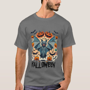 Camiseta Bat com Dia de as Bruxas engraçado de asas abertas