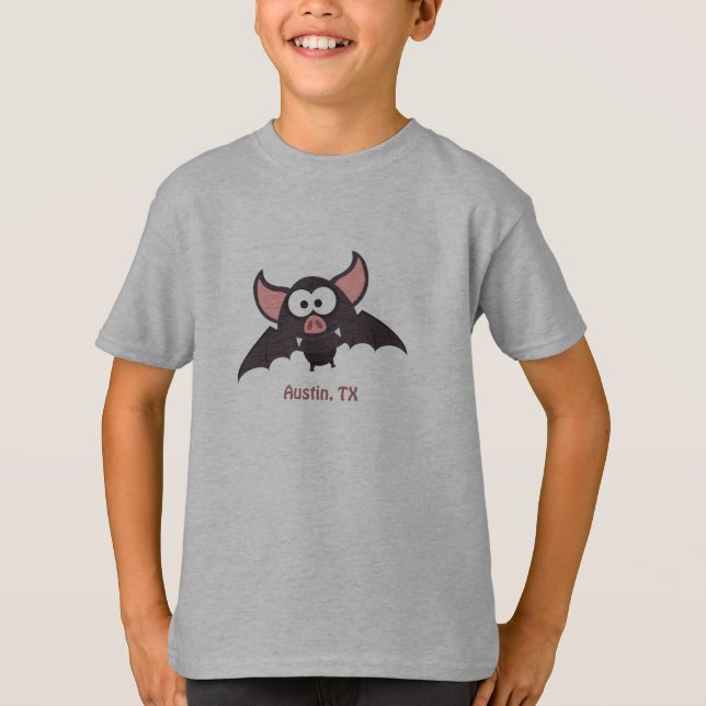 Camiseta Bat de Cartoon Austin Texas bonito e engraçado (Frente)